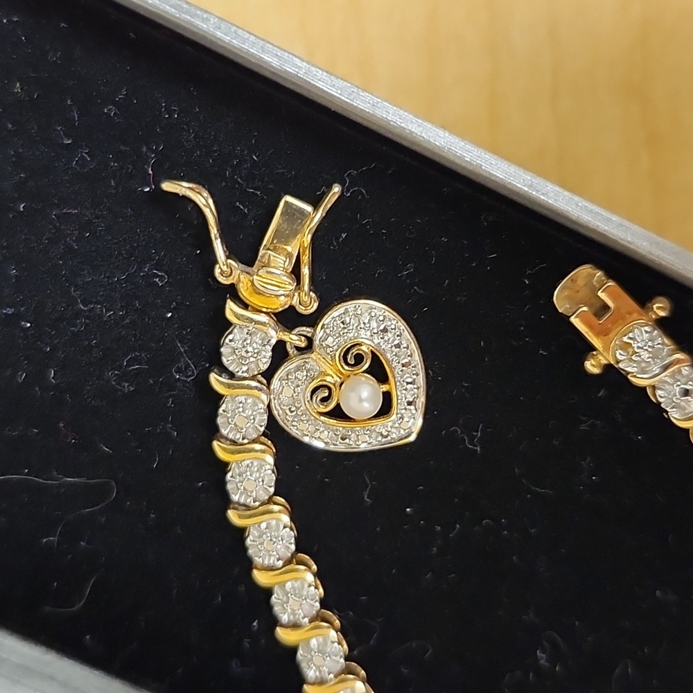 Gold Diamond Pearl Tennis Bracelet